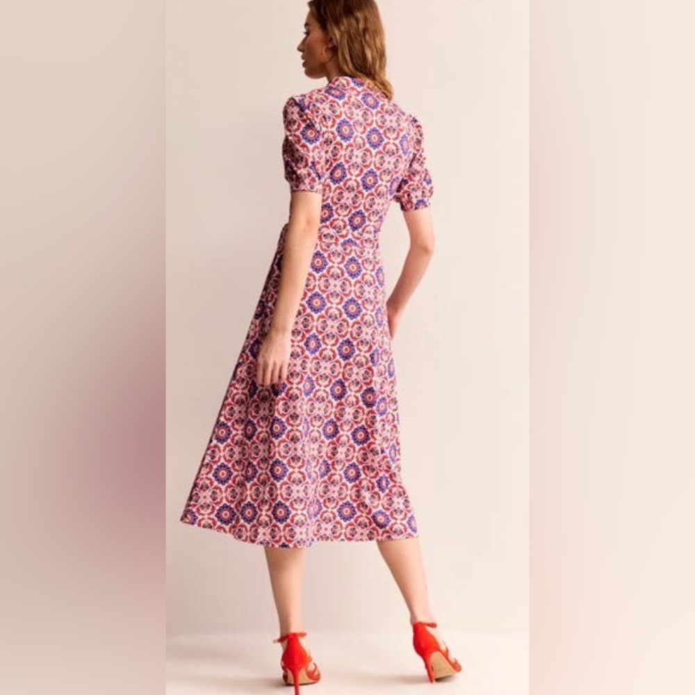 Boden, Libby, Bold Colorful Printed Tie-Waist Midi Dress - Picture 3 of 16